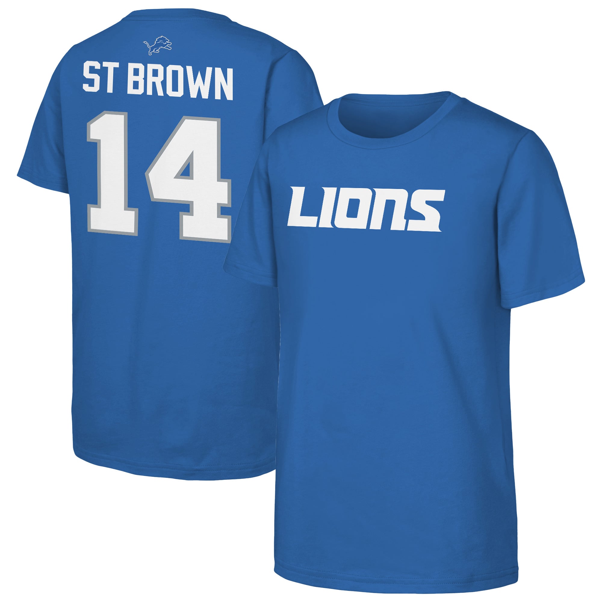 T-shirt pour jeunes Outerstuff Amon-Ra St. Brown Blue Detroit Lions avec nom et numéro