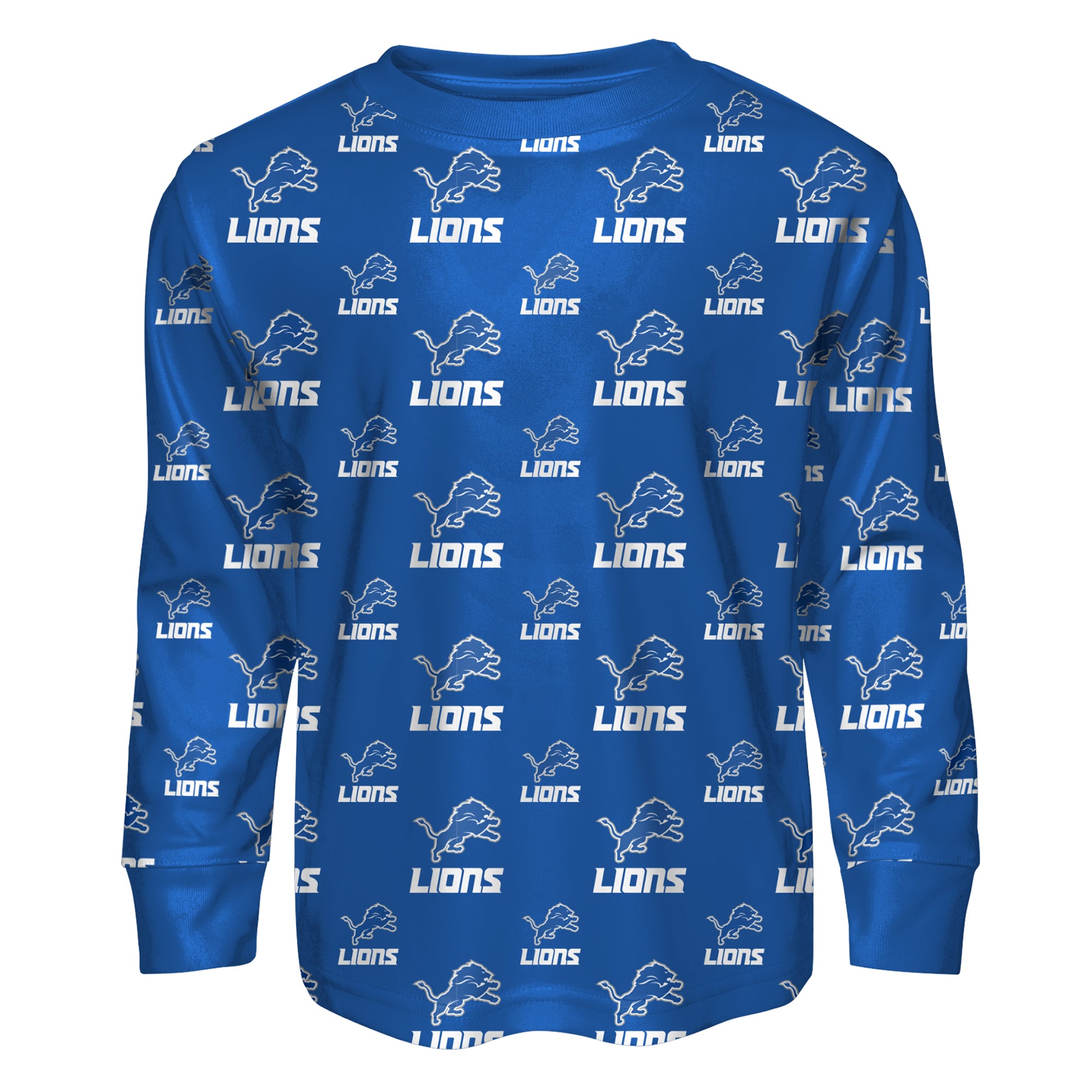 Ensemble pyjama pour enfant Outerstuff bleu Detroit Lions, composé d'un t-shirt à manches longues et pantalon imprimé.