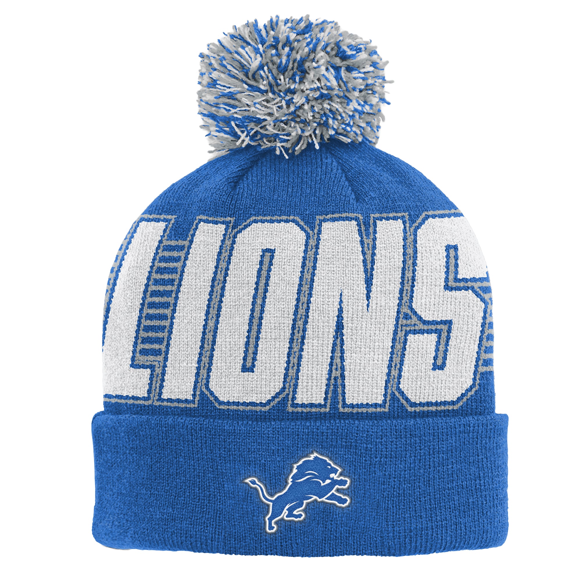 Bonnet tricoté à revers bleu Detroit Lions pour enfant Outerstuff avec pompon