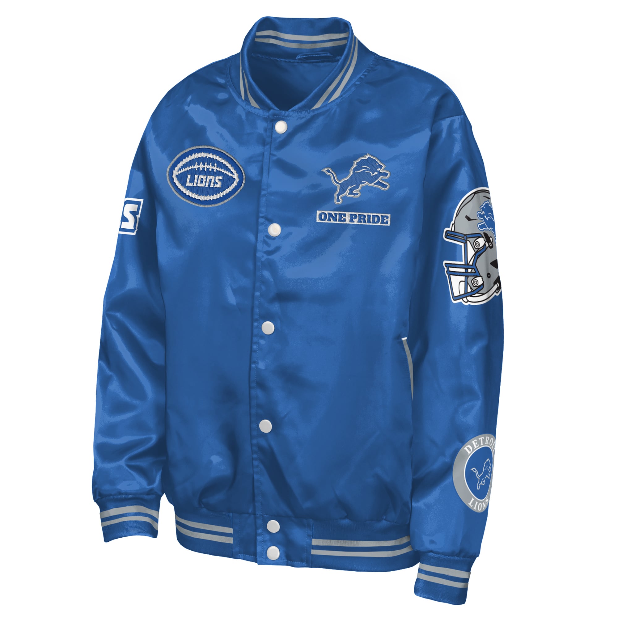Veste universitaire Youth Outerstuff bleue Detroit Lions Grid Runner en satin avec écusson
