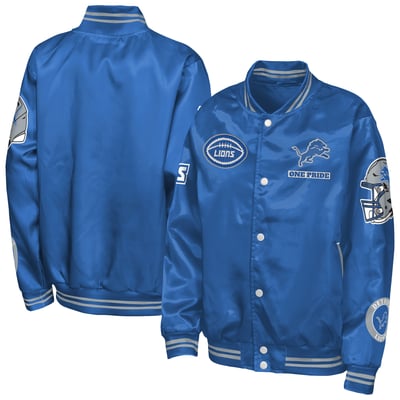  Detroit Lions Outerstuff Youth Grid Runner Satin Patch Varsity Jacket - Blue