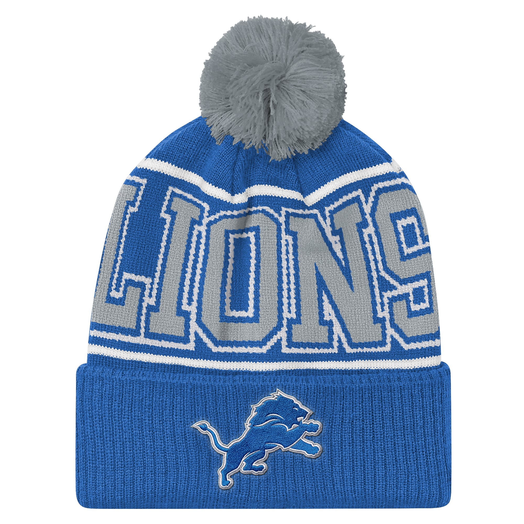 Bonnet tricoté à revers bleu Detroit Lions Highlight Youth Outerstuff avec pompon