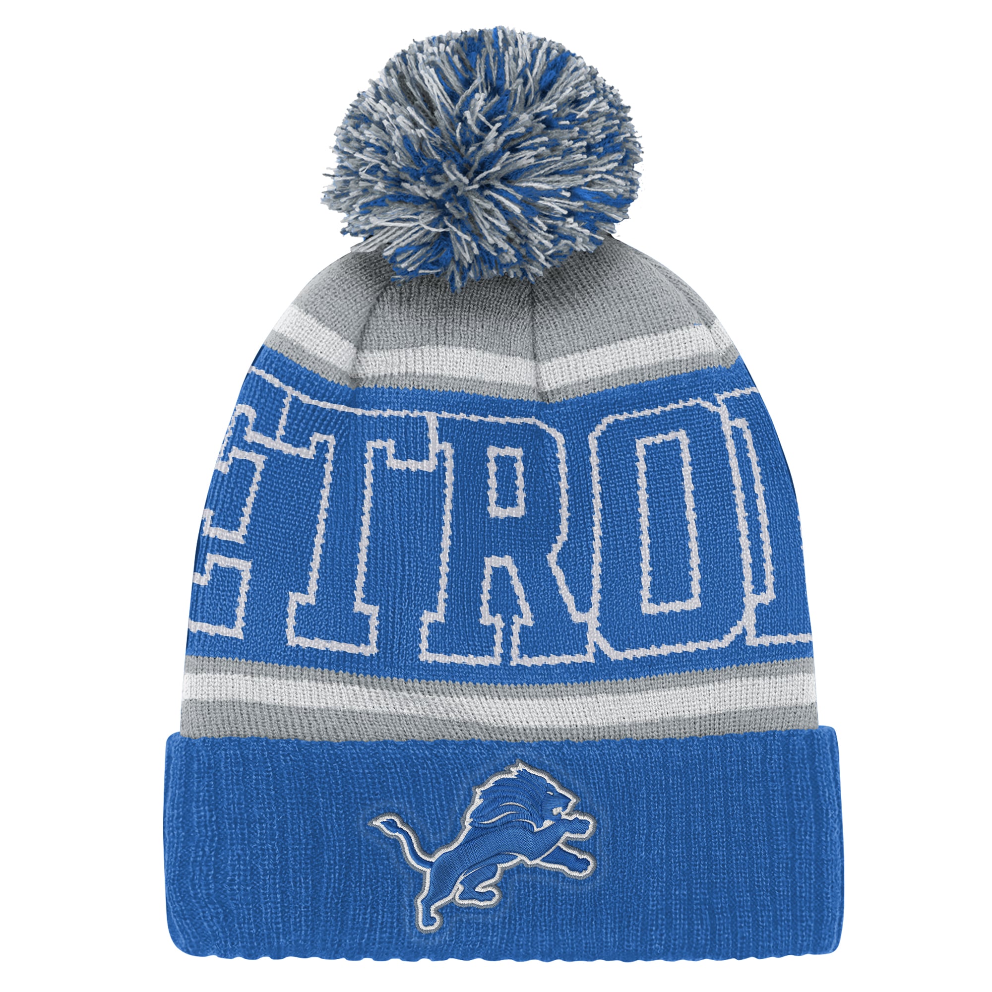 Bonnet tricoté à revers bleu Detroit Lions True Edge pour enfant Outerstuff avec pompon
