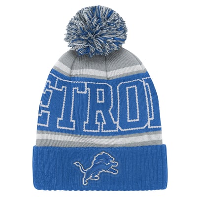 Detroit Lions Outerstuff Youth True Edge Cuffed Knit Hat with Pom - Blue