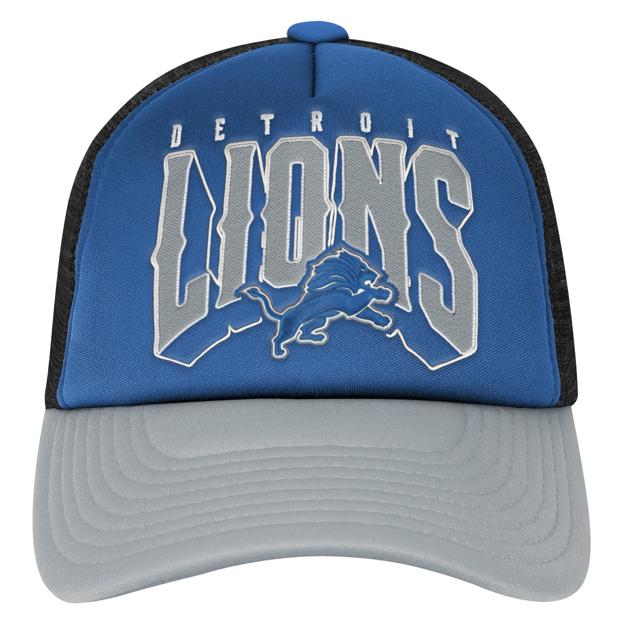 Youth Outerstuff Blue/Silver Detroit Lions Handoff Foam Adjustable Trucker Hat