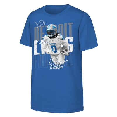 Jahmyr Gibbs Detroit Lions Outerstuff Youth Legendary Player Card T-Shirt - Blue