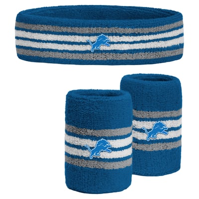  Detroit Lions PRO Compression Youth Team Stripe Three-Pack Headband and Wristbands Set - Blue
