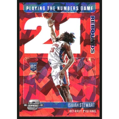 2020-21 Panini Contenders Optic Playing the Numbers Game Red Cracked Ice #20 Isaiah Stewart