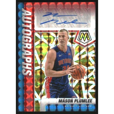 2020-21 Panini Mosaic Autographs Mosaic Choice Fusion Red and Yellow #28 Mason Plumlee