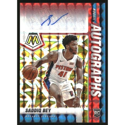 2020-21 Panini Mosaic Rookie Autographs Mosaic Choice Fusion Red and Yellow #15 Saddiq Bey