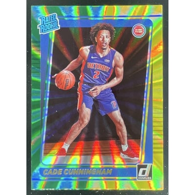 2021-22 Panini Donruss Holo Green and Yellow Laser #211 Cade Cunningham RC