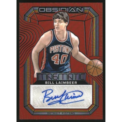 2023-24 Panini Obsidian Magmatic Signatures Electric Etch Orange Flood #46 Bill Laimbeer
