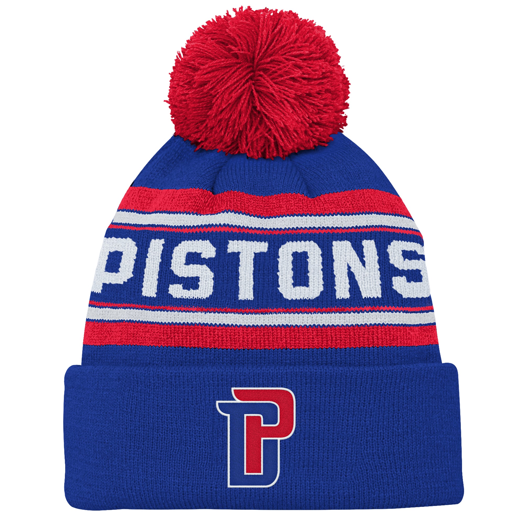 Bonnet en maille jacquard à revers avec pompon Outerstuff bleu Detroit Pistons