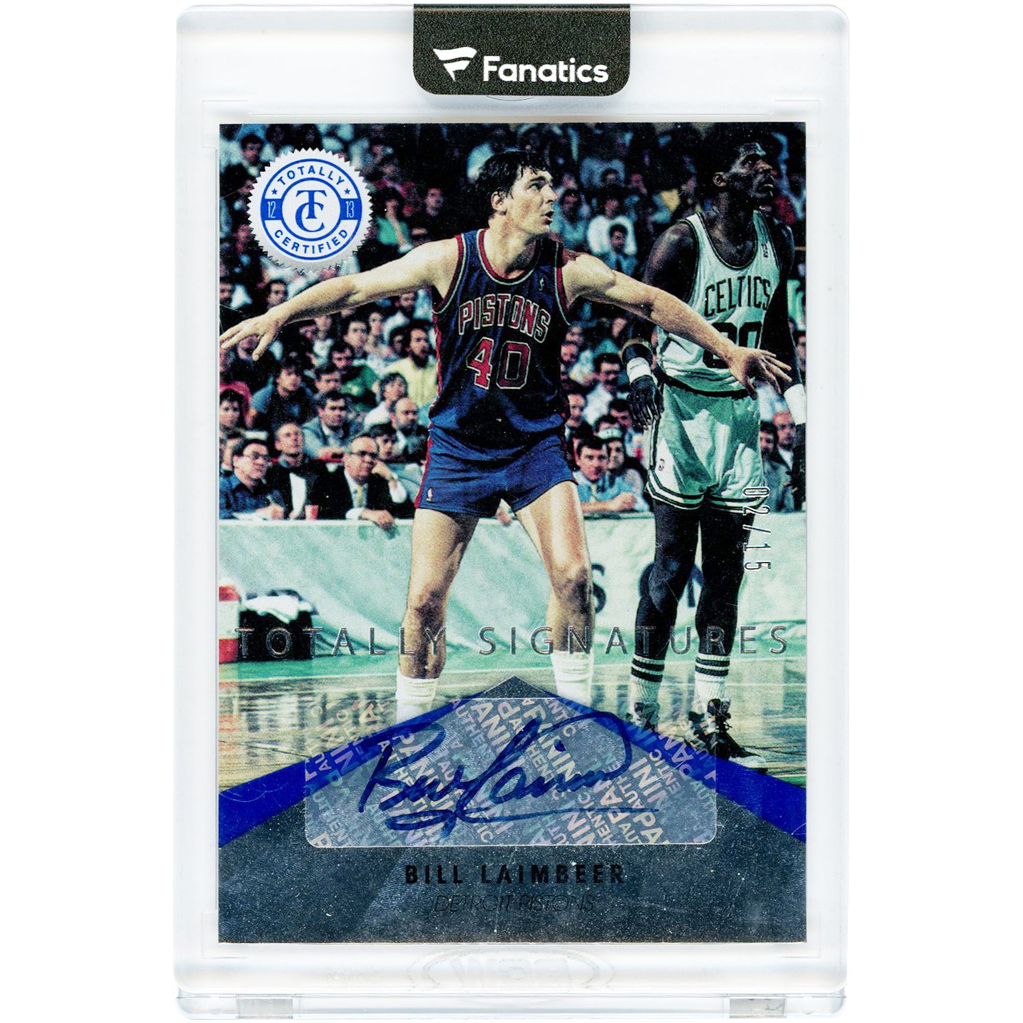 Carte autographiée de Bill Laimbeer (Detroit Pistons) 2012-13 Panini Totally Certified Totally Signatures bleue n° 82 n° 2/15