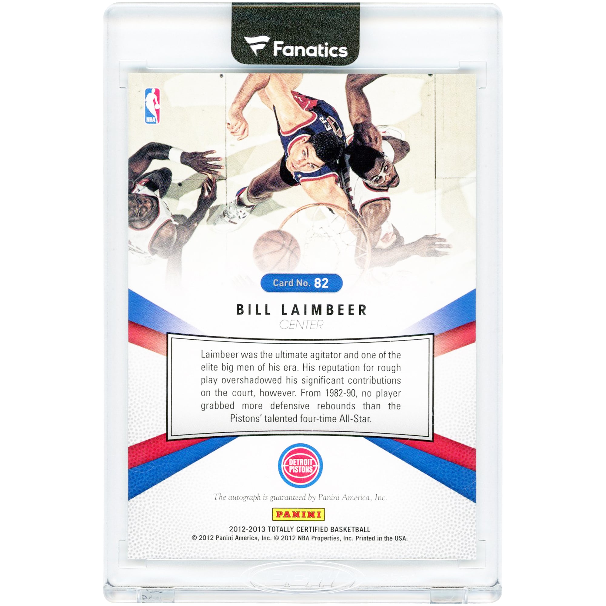 Carte autographiée de Bill Laimbeer (Detroit Pistons) 2012-13 Panini Totally Certified Totally Signatures bleue n° 82 n° 2/15