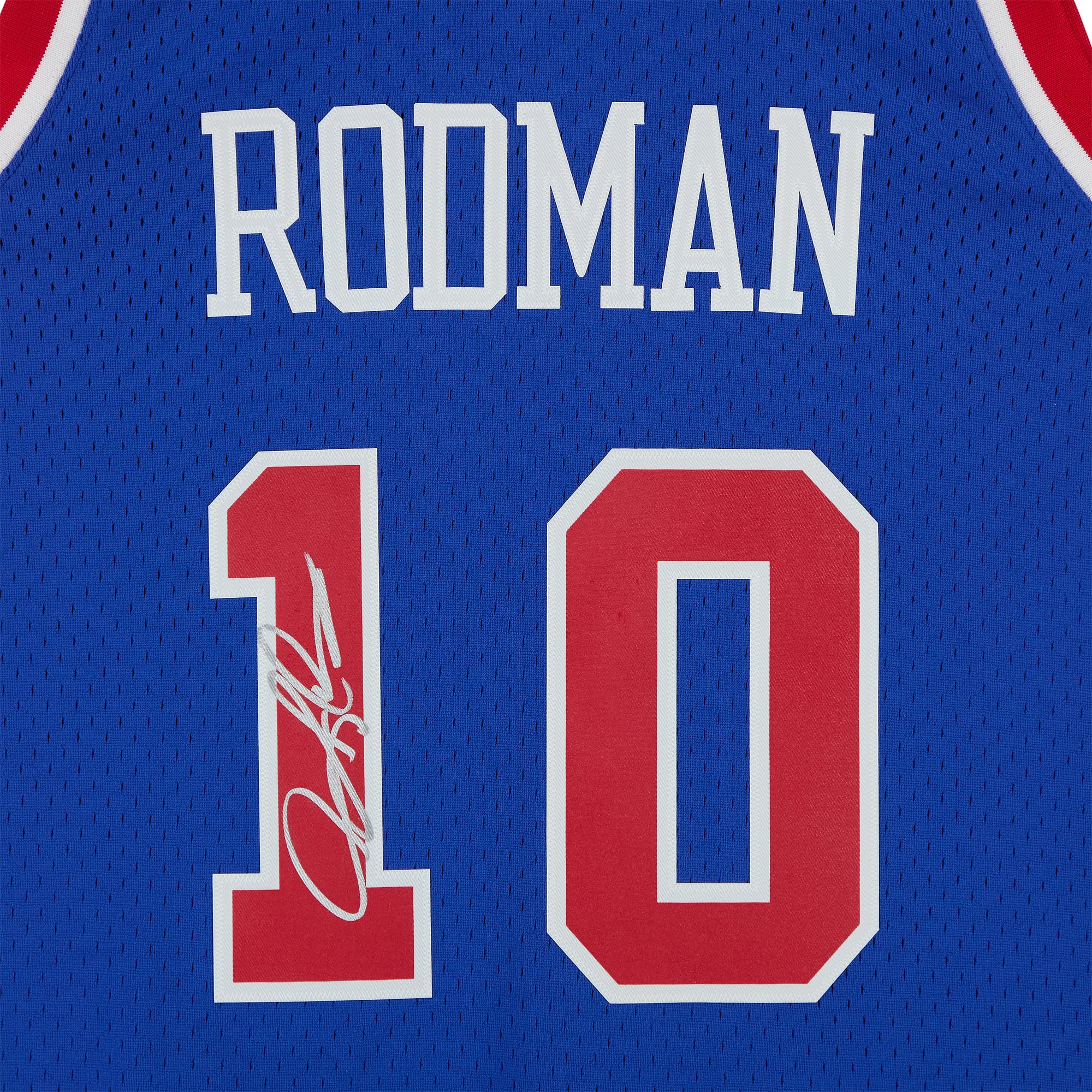 Maillot Swingman bleu Mitchell & Ness 1988 autographié par Dennis Rodman, Detroit Pistons