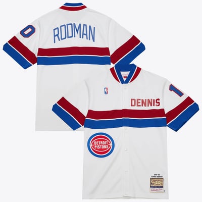 Detroit Pistons Mitchell & Ness Dennis Rodman 1988 Shooting Shirt - White - Mens