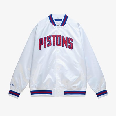Detroit Pistons Mitchell & Ness Lightweight Satin Jacket - White - Mens