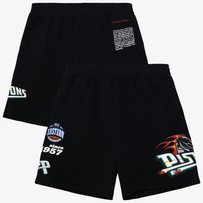 Detroit Pistons Mitchell & Ness Team Origins Fleece Shorts - Black - Mens