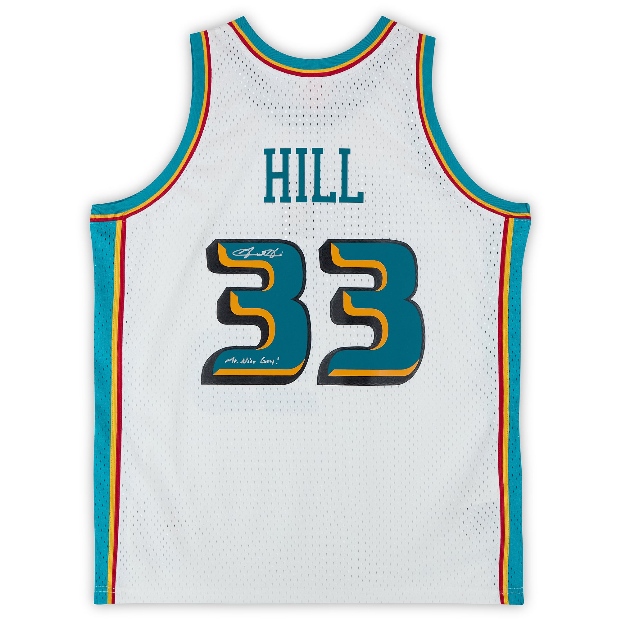 Grant Hill Detroit Pistons Autographed White Mitchell & Ness 1998 Swingman Jersey with "Mr. Nice Guy" Inscription