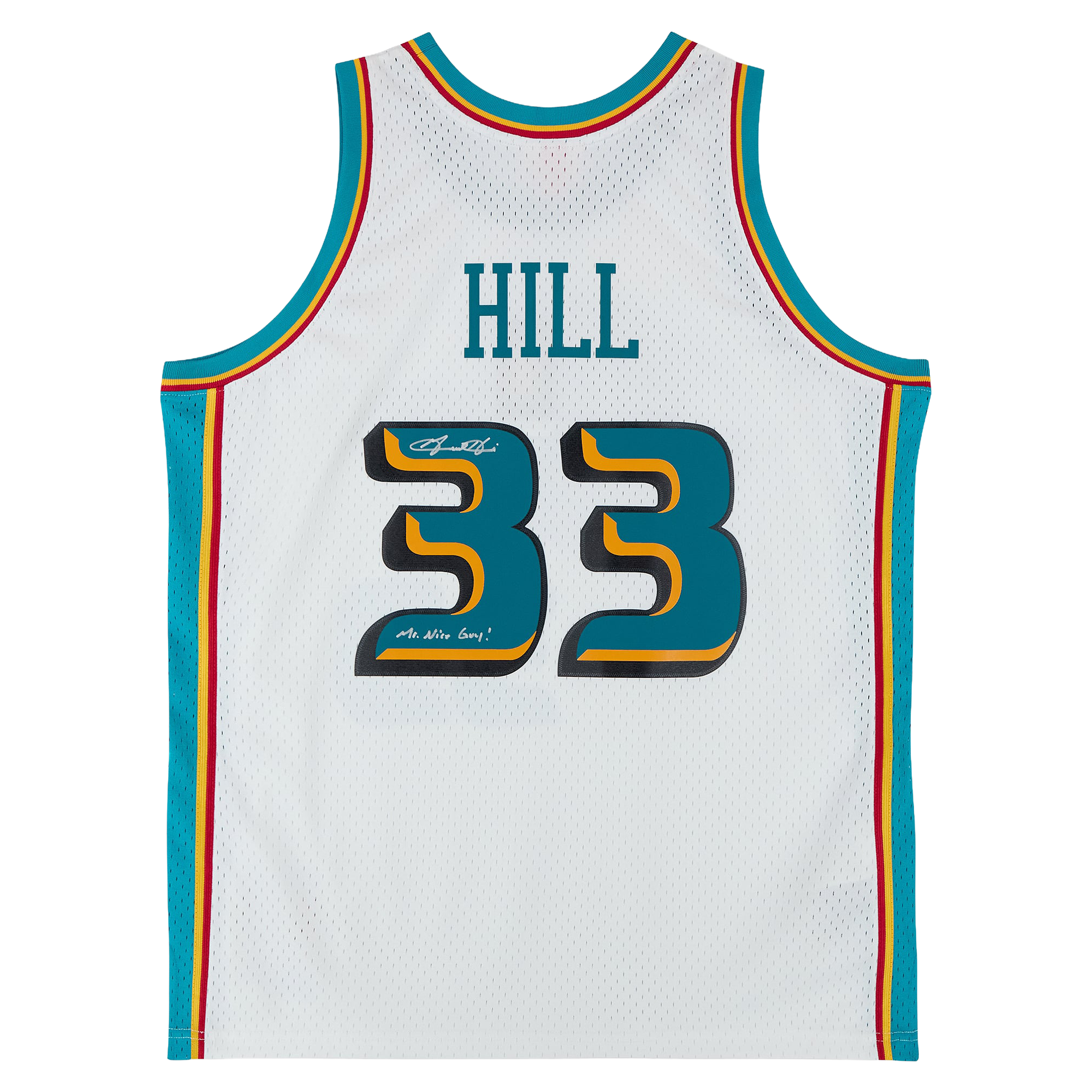 Grant Hill Detroit Pistons Autographed White Mitchell & Ness 1998 Swingman Jersey with "Mr. Nice Guy" Inscription