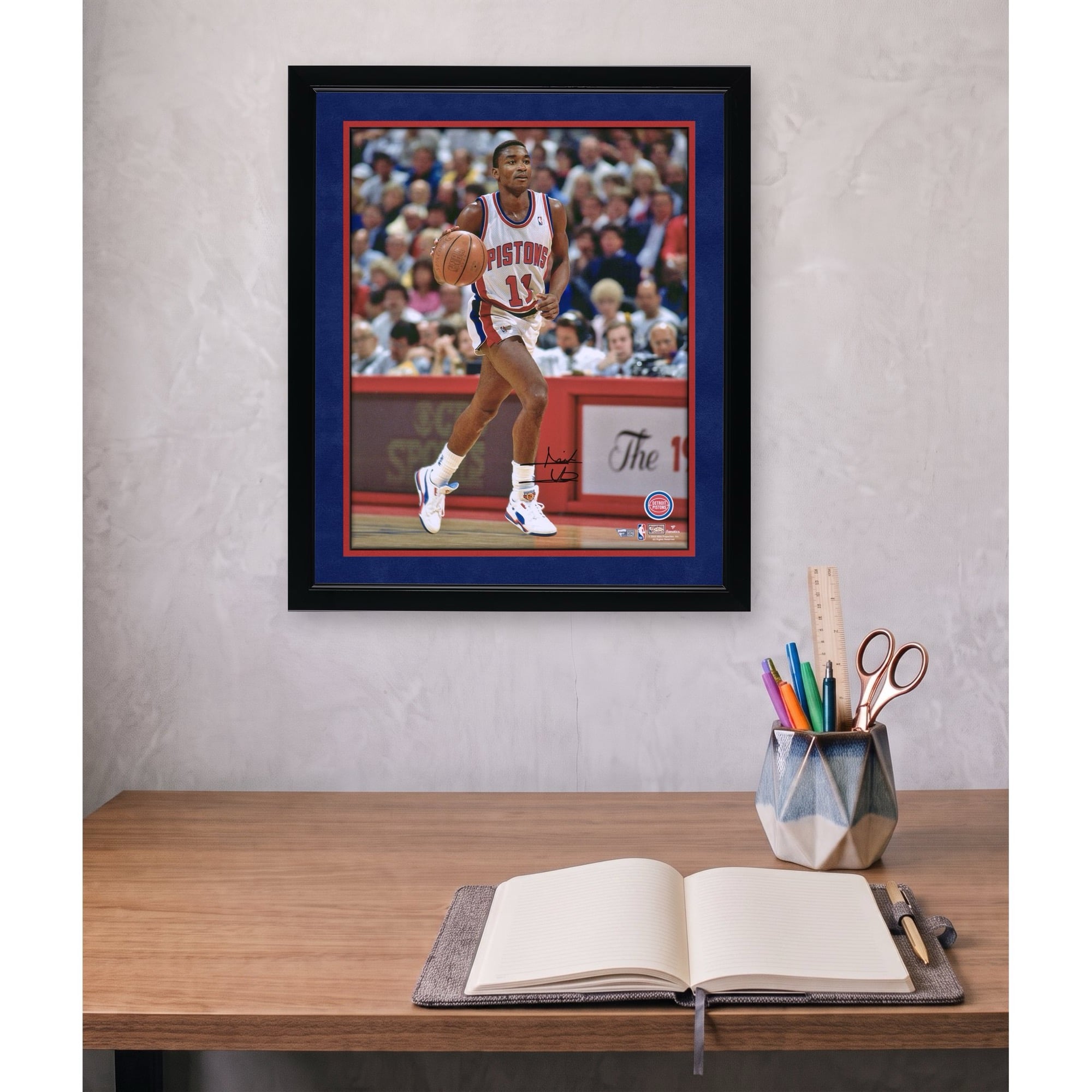 Isiah Thomas Detroit Pistons Autographed 16" x 20" Dribbling in White Photograph
