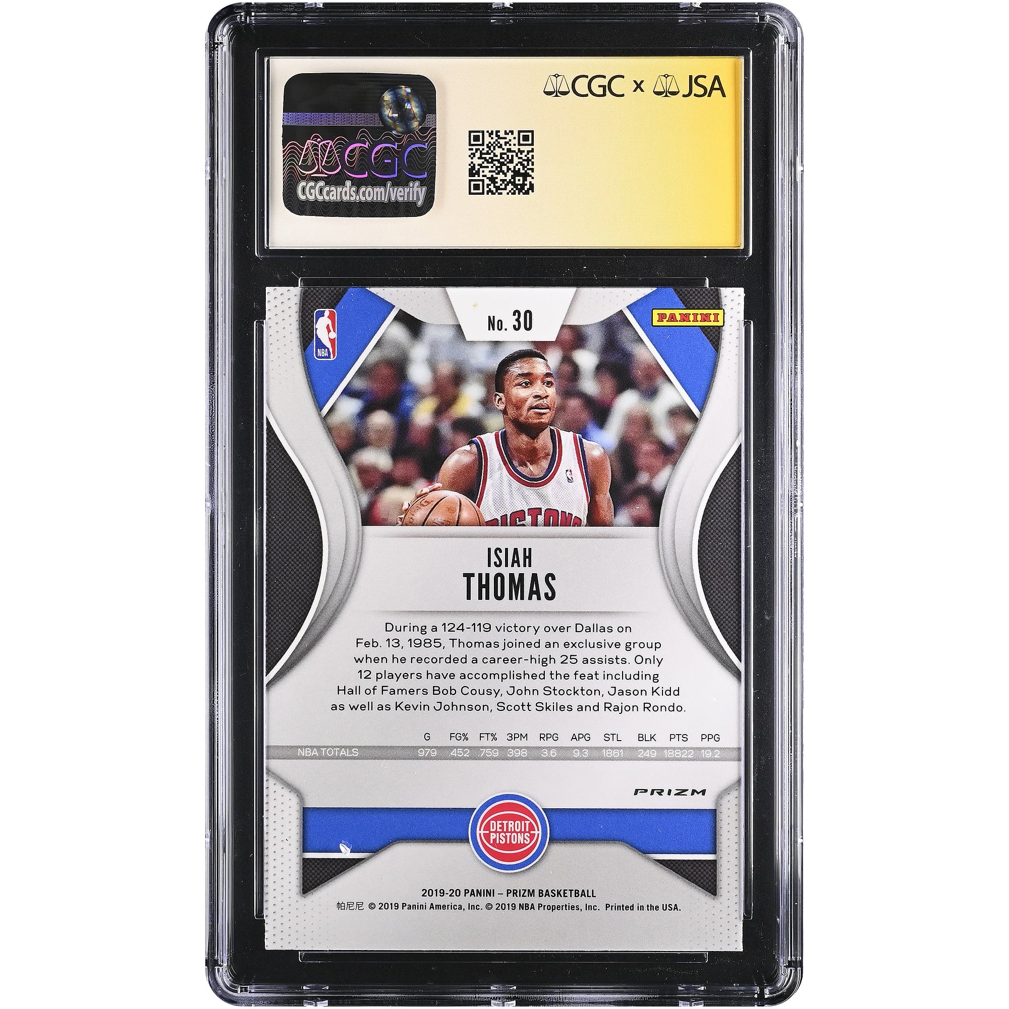 Carte autographiée d'Isiah Thomas (Detroit Pistons) 2019-20 Panini Prizm Rouge, Blanc et Bleu n° 30