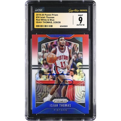 Isiah Thomas Detroit Pistons Autographed 2019-20 Panini Prizm Red White & Blue #30 CGC Fanatics Witnessed Authenticated 9/10 Card