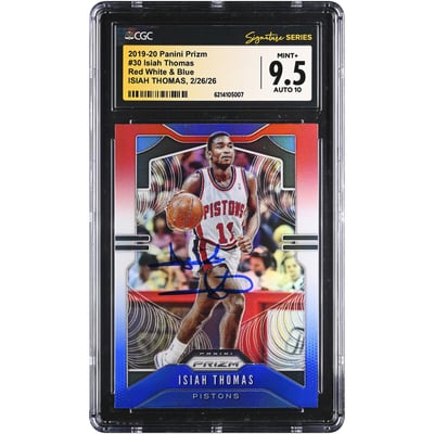 Isiah Thomas Detroit Pistons Autographed 2019-20 Panini Prizm Red White & Blue #30 CGC Fanatics Witnessed Authenticated 9.5/10 Card