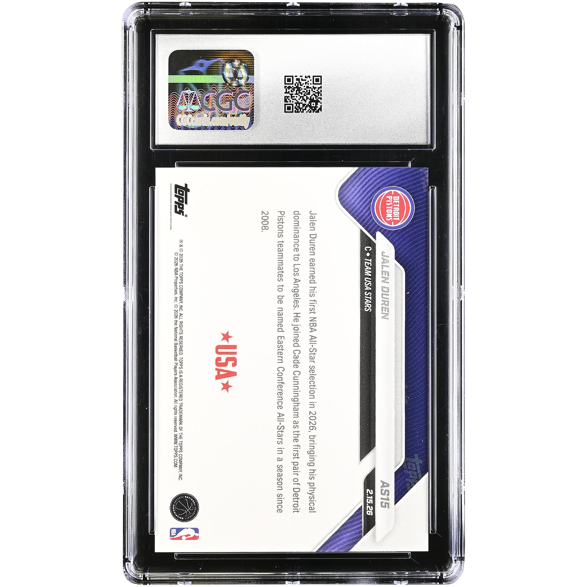 Jalen Duren Detroit Pistons 2025-26 Topps Now All-Star Game #AS15 CGC Authenticated Card