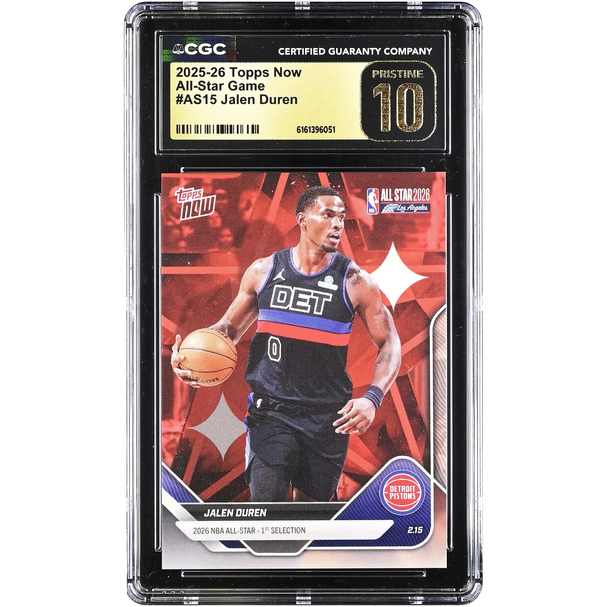 Jalen Duren Detroit Pistons 2025-26 Topps Now All-Star Game #AS15 CGC Authenticated PRISTINE 10 Card