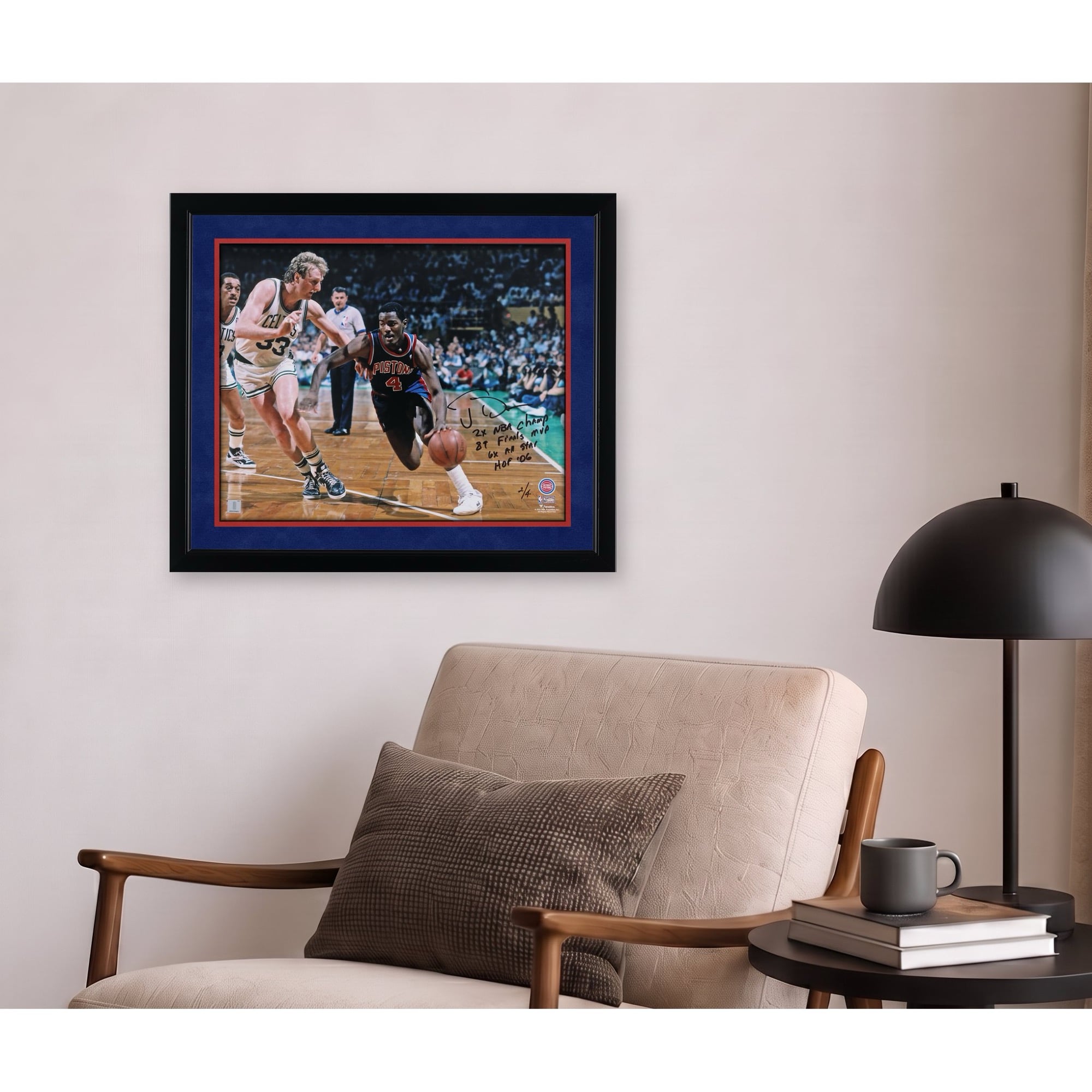Joe Dumars Detroit Pistons Autographed 16" x 20" Dribbling vs. Larry Bird Photograph with Multiple Inscriptions - Limited Edition of 4
