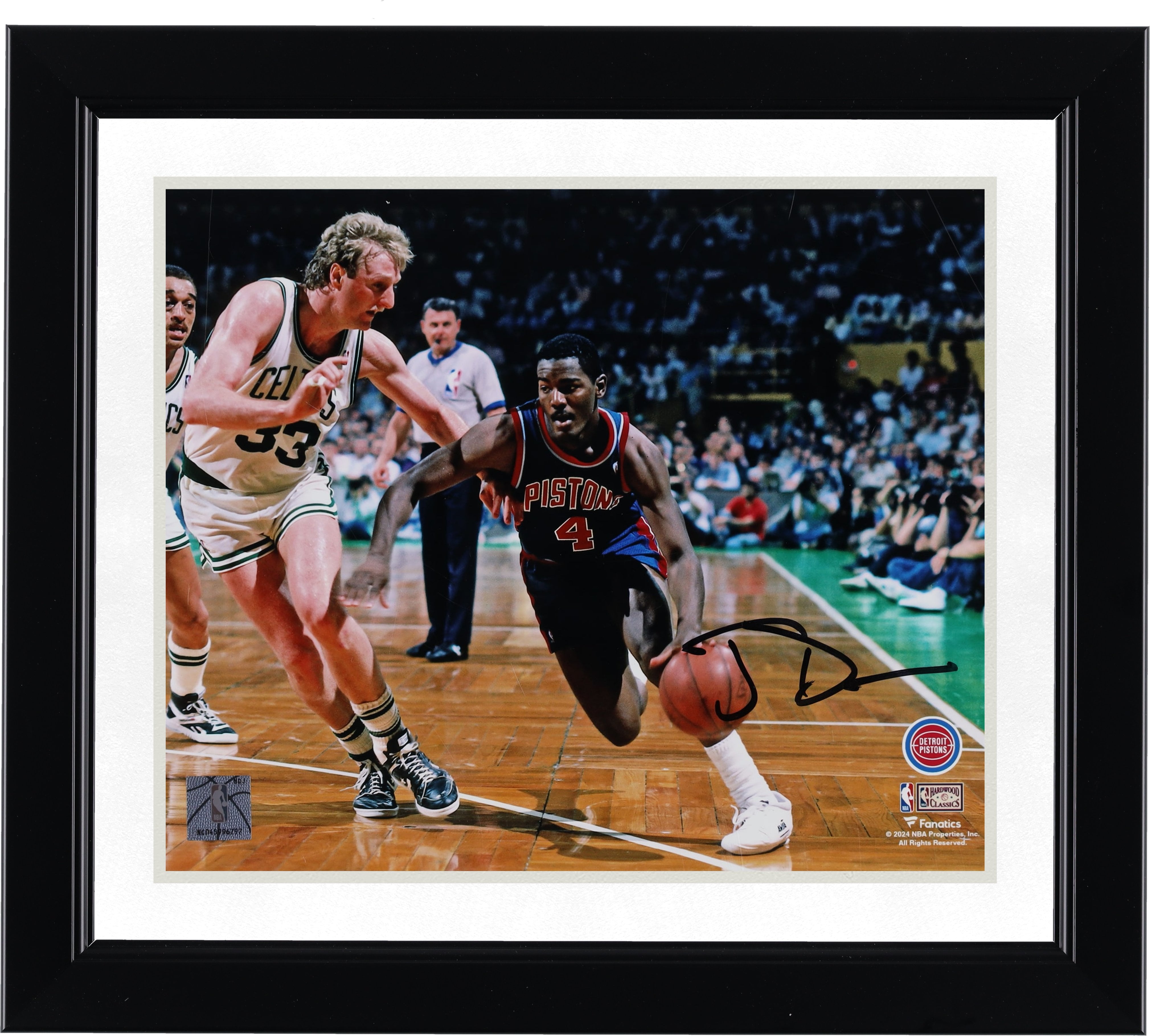 Joe Dumars Detroit Pistons Autographed 8" x 10" Dribbling vs. Larry Bird Photograph