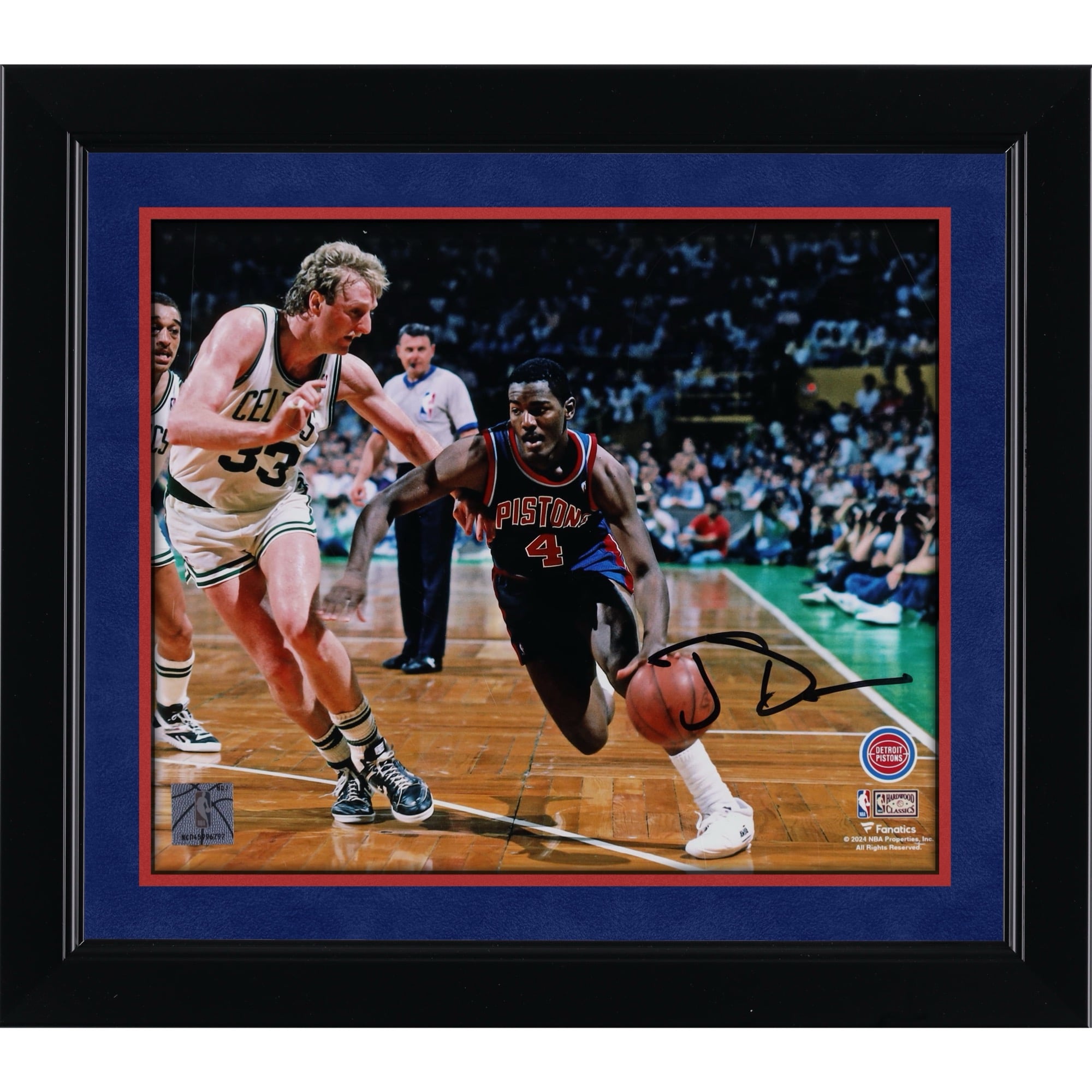 Joe Dumars Detroit Pistons Autographed 8" x 10" Dribbling vs. Larry Bird Photograph