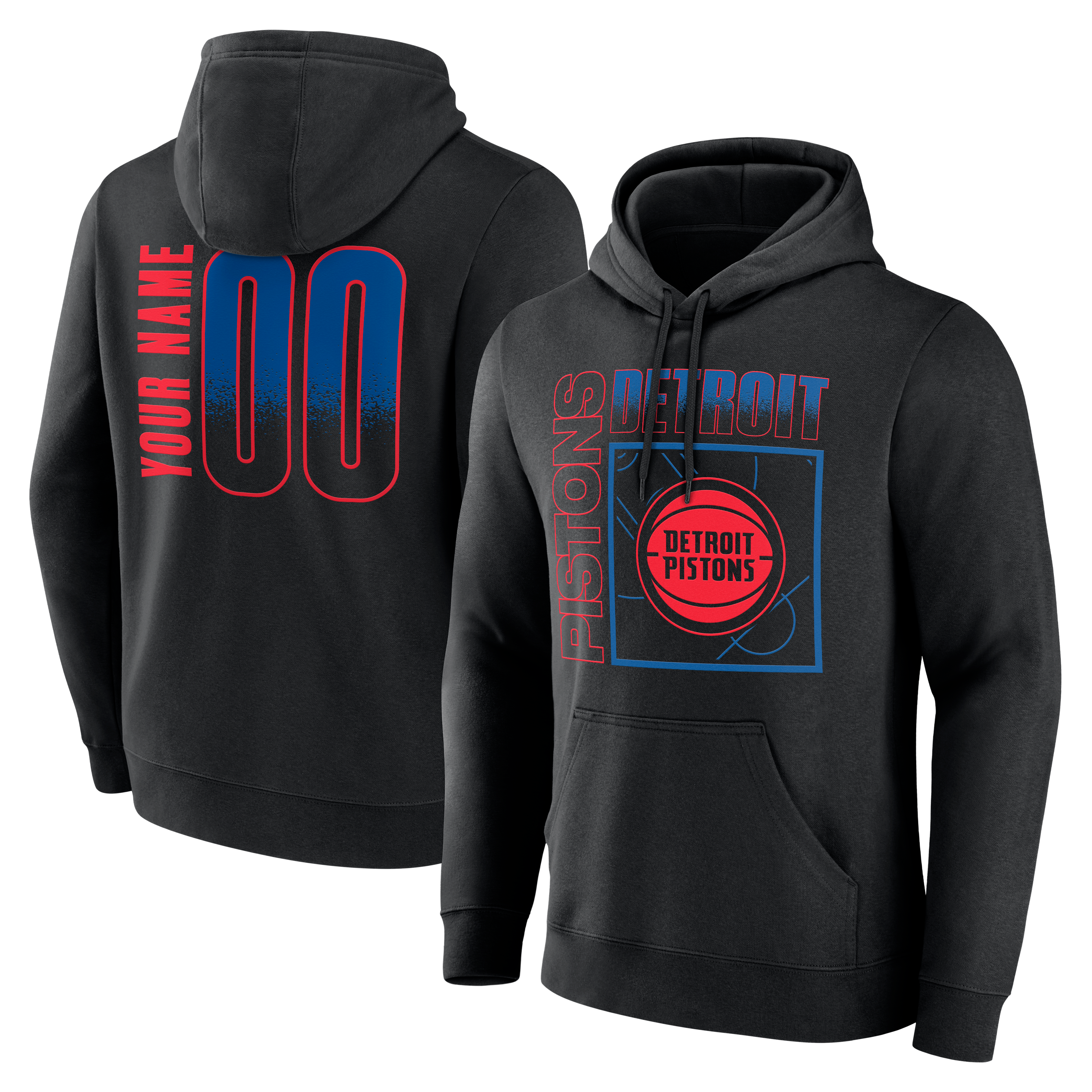 Sweat à capuche noir pour homme Detroit Pistons Home Court Pop personnalisé avec nom et numéro