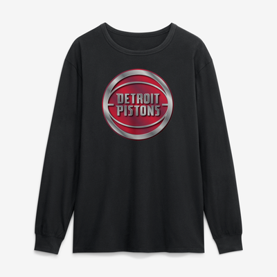 Detroit Pistons  Metallic Mascot Long Sleeve T-Shirt - Black