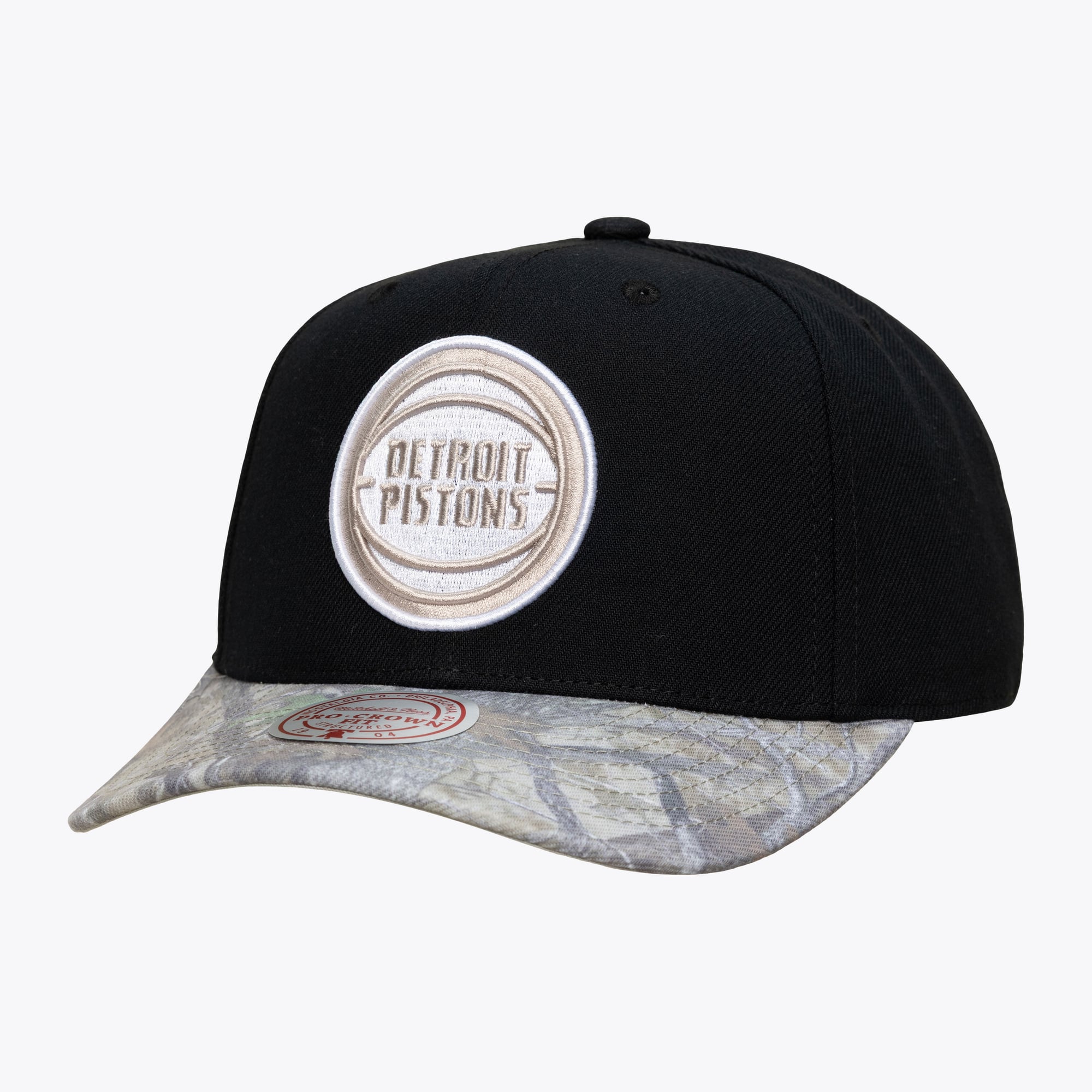 Casquette Mitchell & Ness Pro Crown pour homme, noire/camouflage, Detroit Pistons Midnight Timber