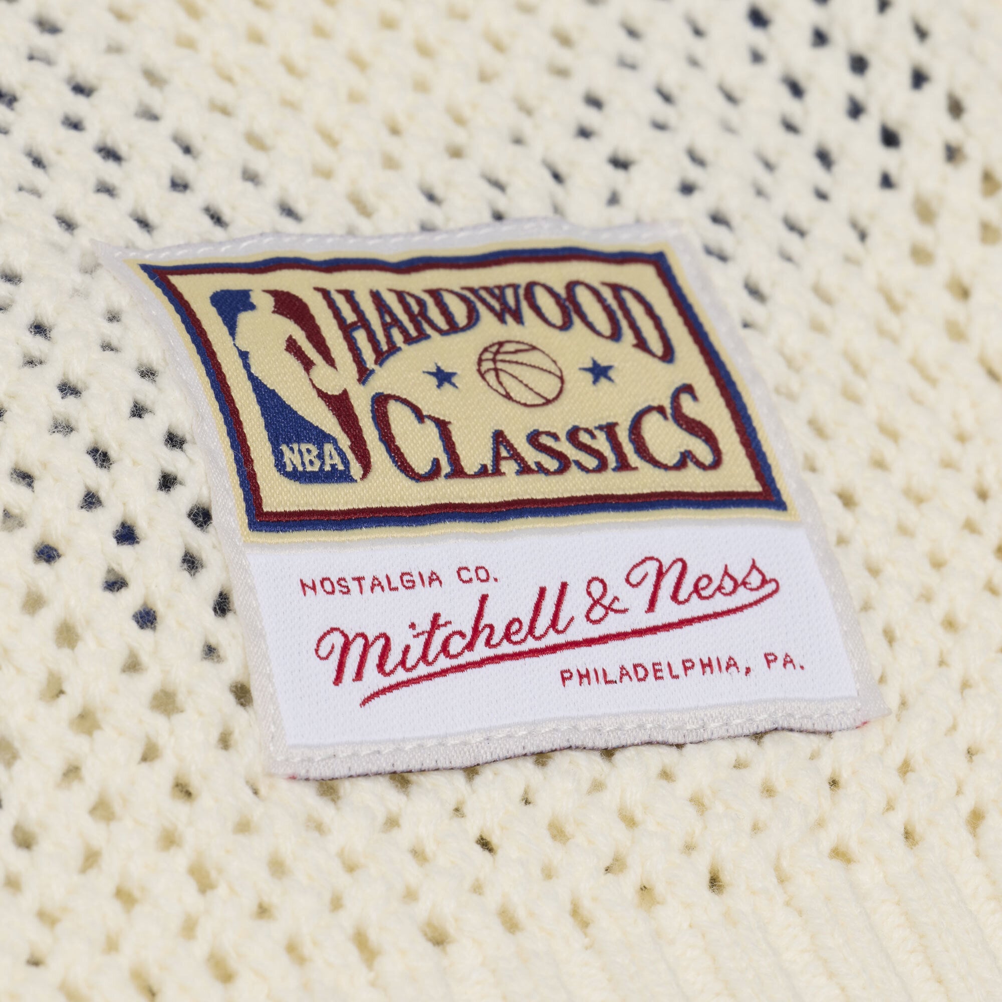 Men's Mitchell & Ness  Cream Detroit Pistons Hardwood Classics Retro Roots Short Sleeve Sweater Jersey