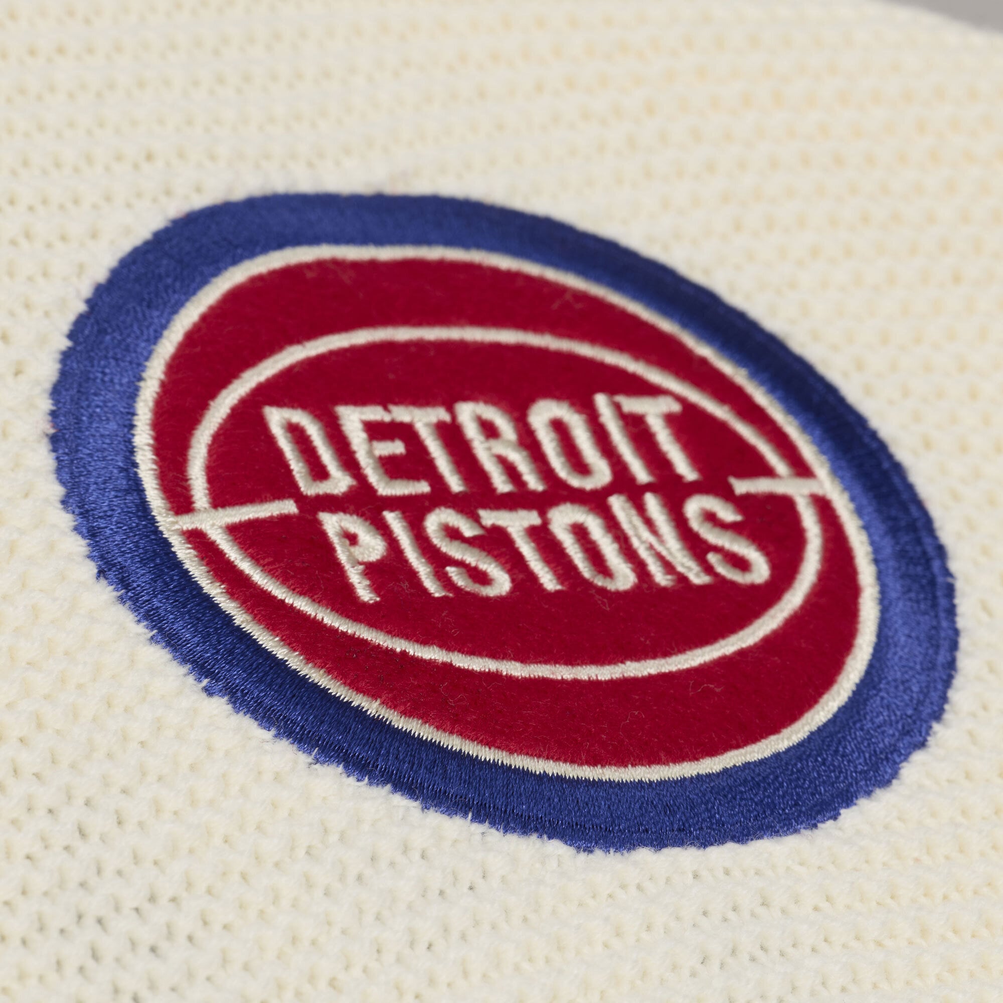 Men's Mitchell & Ness  Cream Detroit Pistons Hardwood Classics Retro Roots Short Sleeve Sweater Jersey