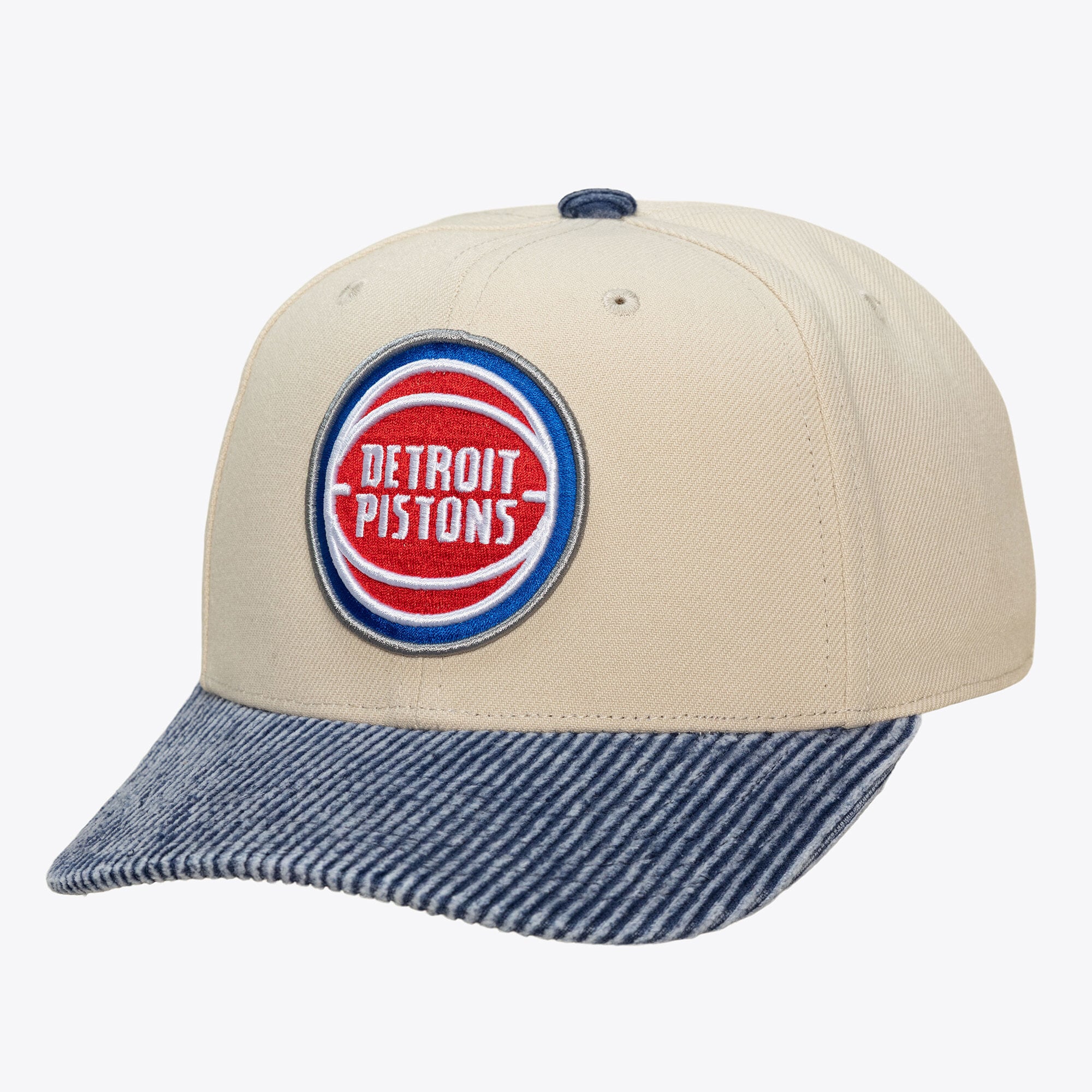 Men's Detroit Pistons Mitchell & Ness Cream/Blue Washed Corduroy Pro Crown Snapback Hat