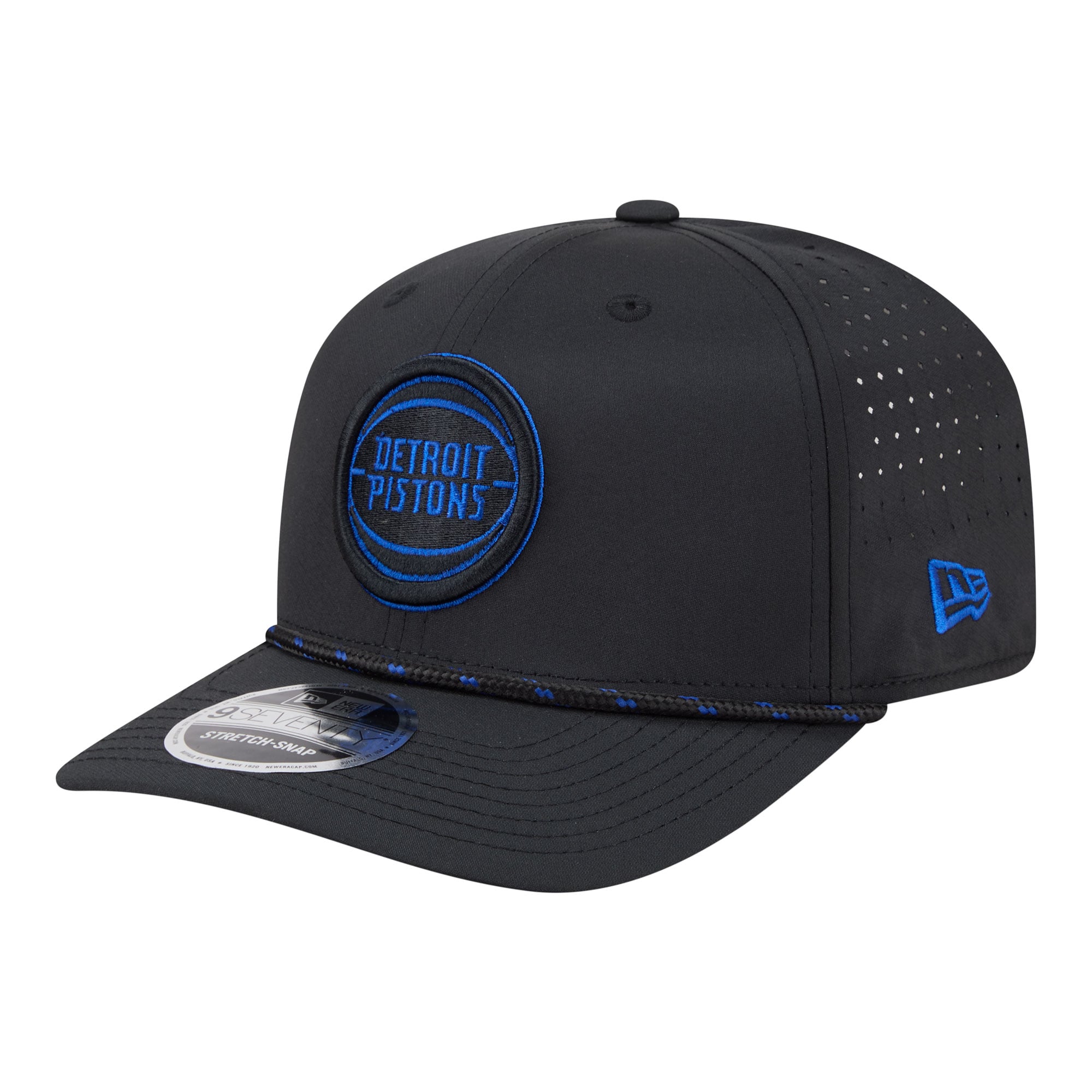Men's New Era Black Detroit Pistons Sport Rope Vented Stretch-Snap 9SEVENTY Hat
