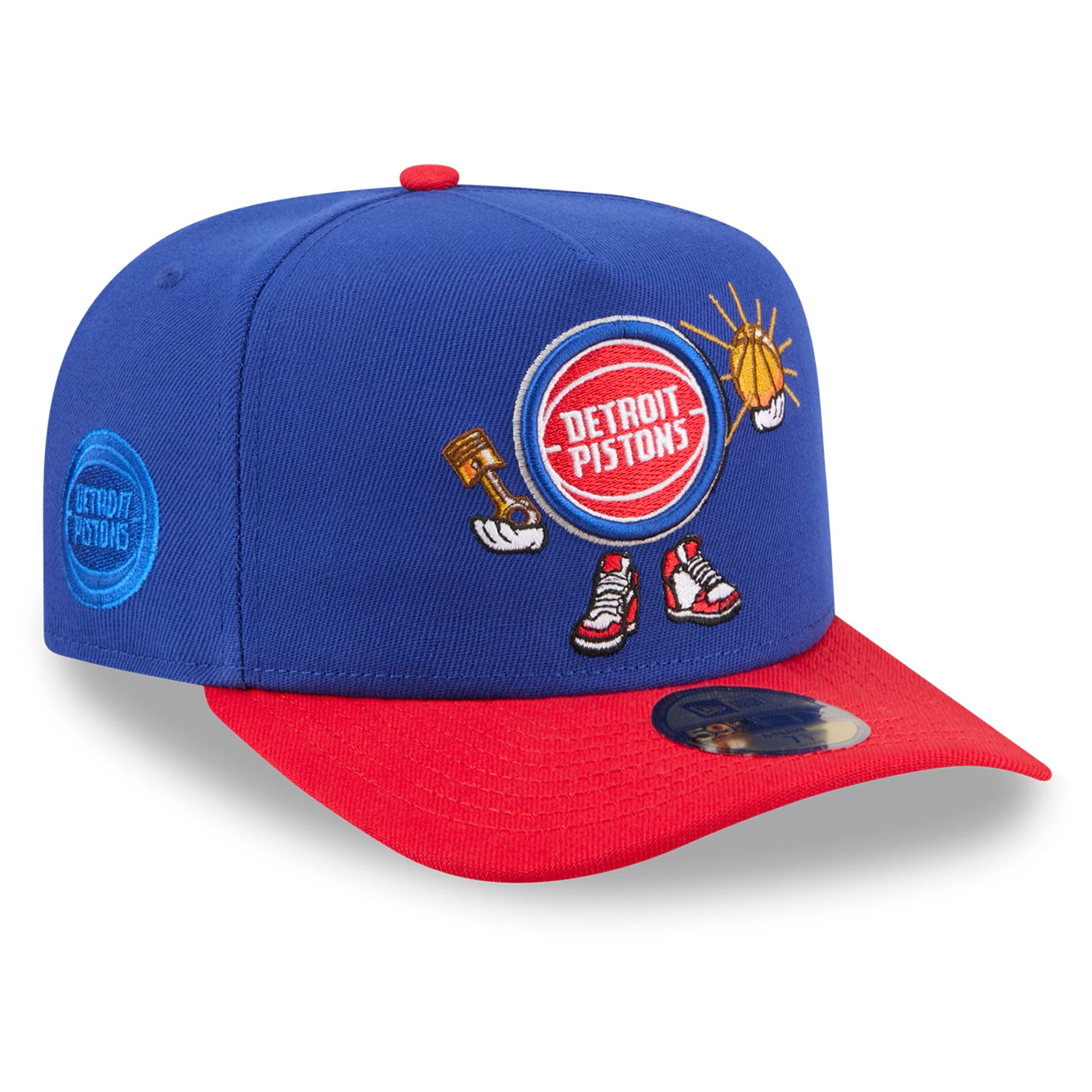 Casquette ajustée New Era 59FIFTY bleue pour homme, logo Detroit Pistons Injection Cartoon, style A-Frame