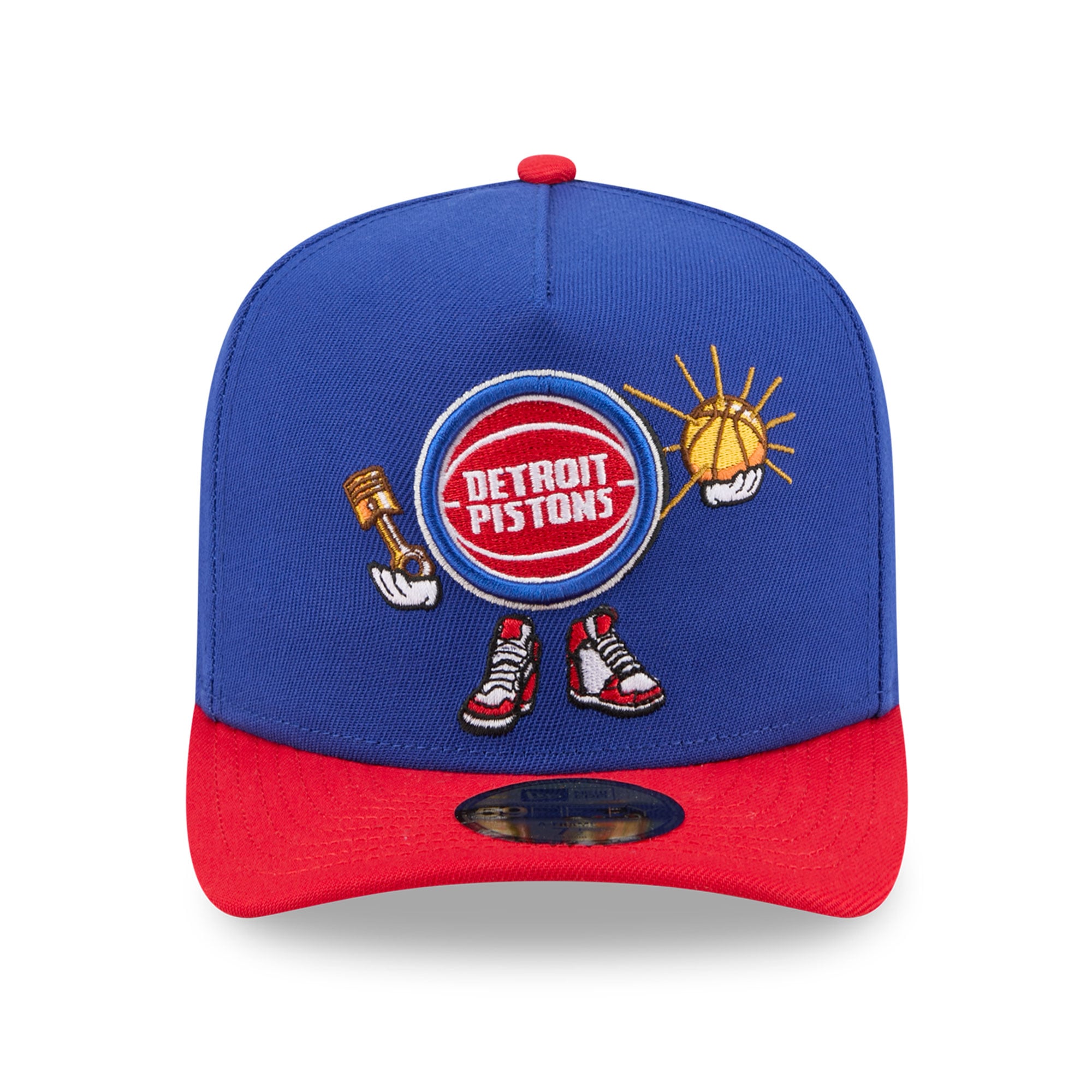 Casquette ajustée New Era 59FIFTY bleue pour homme, logo Detroit Pistons Injection Cartoon, style A-Frame