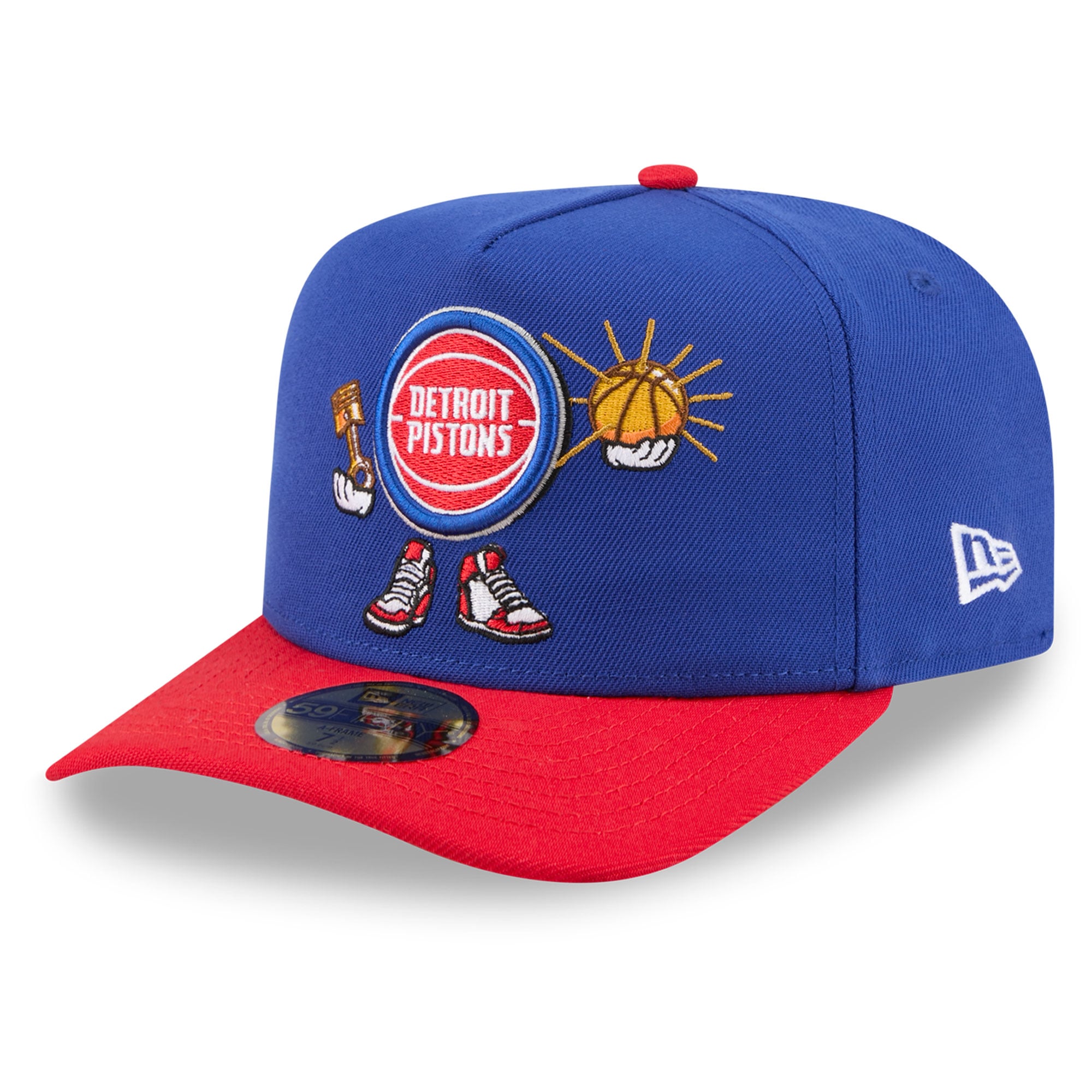 Casquette ajustée New Era 59FIFTY bleue pour homme, logo Detroit Pistons Injection Cartoon, style A-Frame