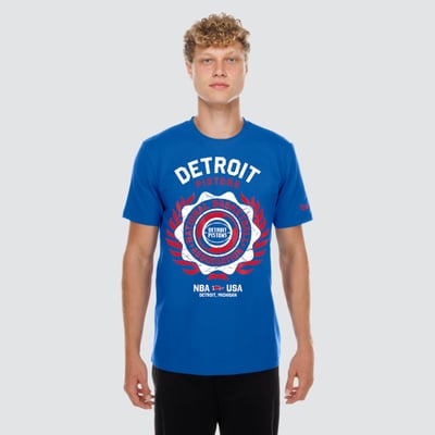  Detroit Pistons New Era Laurel Crest Flocking T-Shirt - Blue