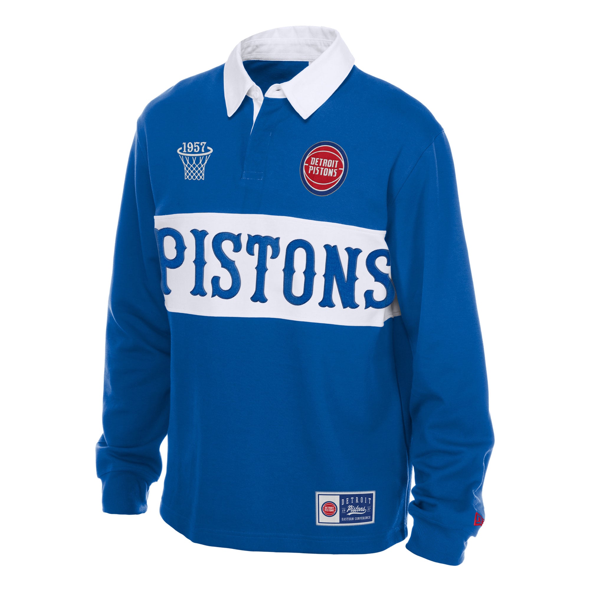 Polo de rugby à manches longues New Era bleu Detroit Pistons pour homme
