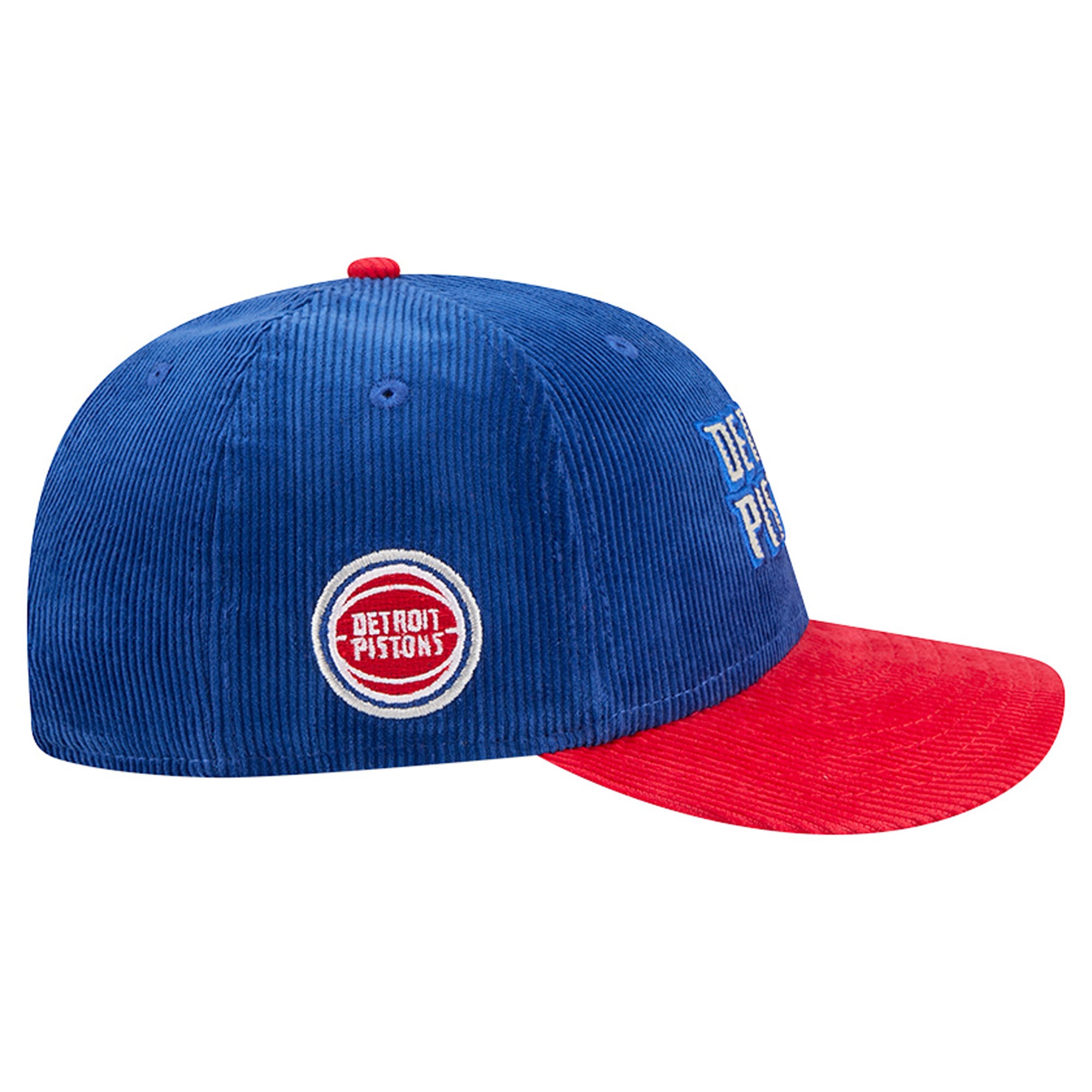 Casquette snapback New Era 9FIFTY en velours côtelé bleu/rouge Detroit Pistons pour homme