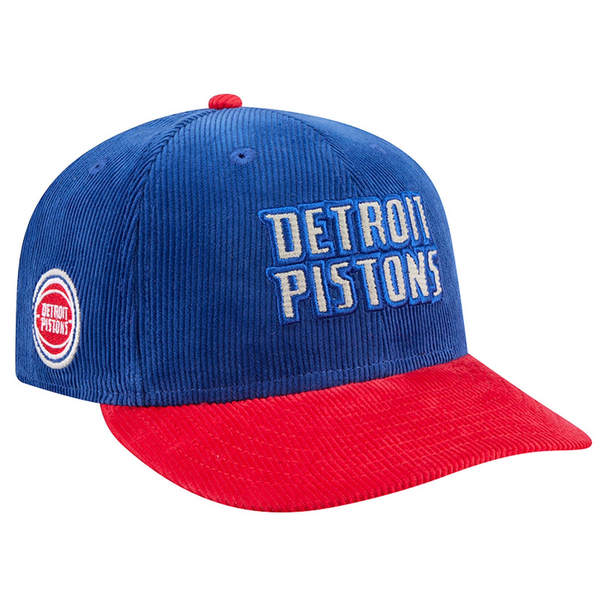 Casquette snapback New Era 9FIFTY en velours côtelé bleu/rouge Detroit Pistons pour homme