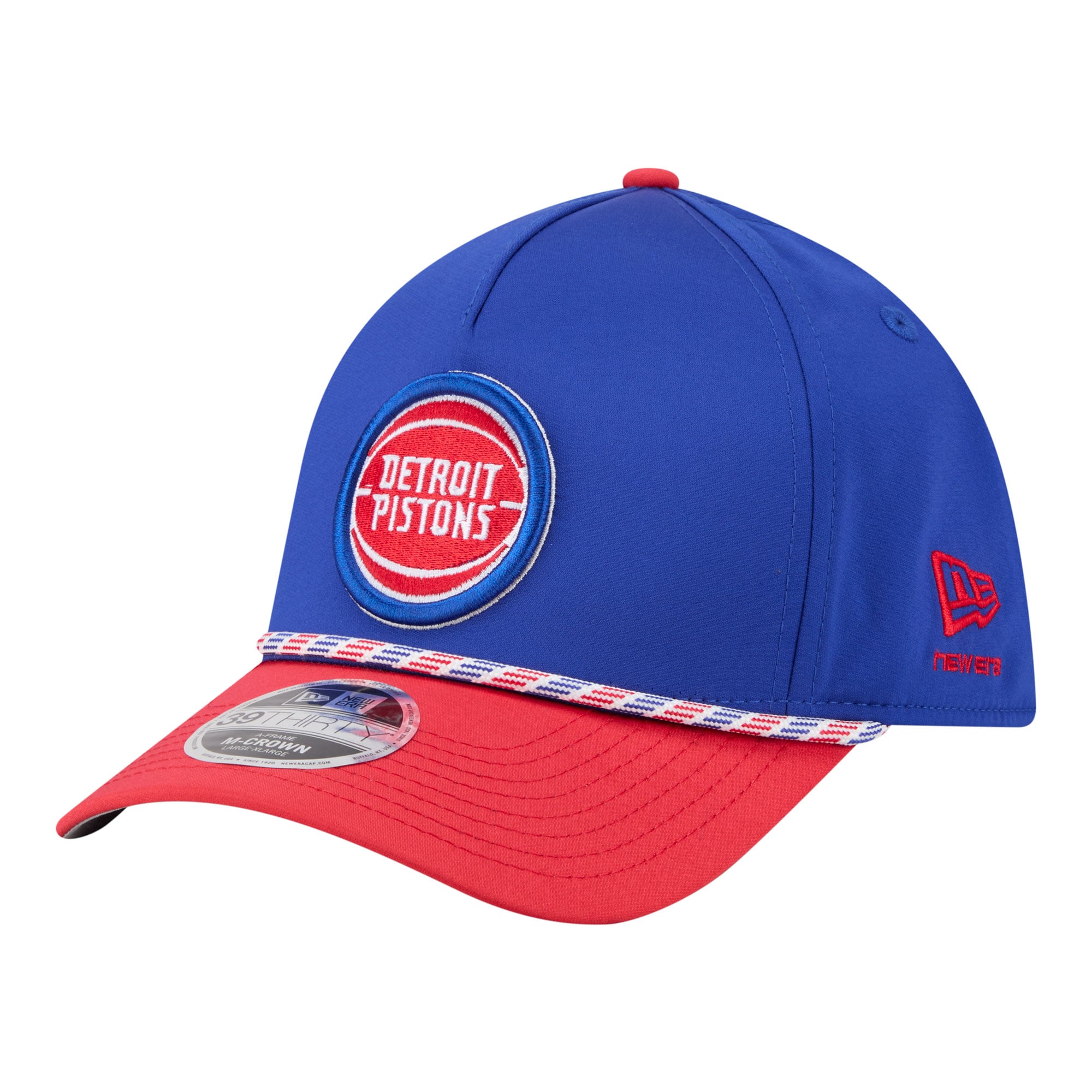 Men's Detroit Pistons New Era Blue/Red Rope Two-Tone M-Crown A-Frame 39THIRTY Flex Hat