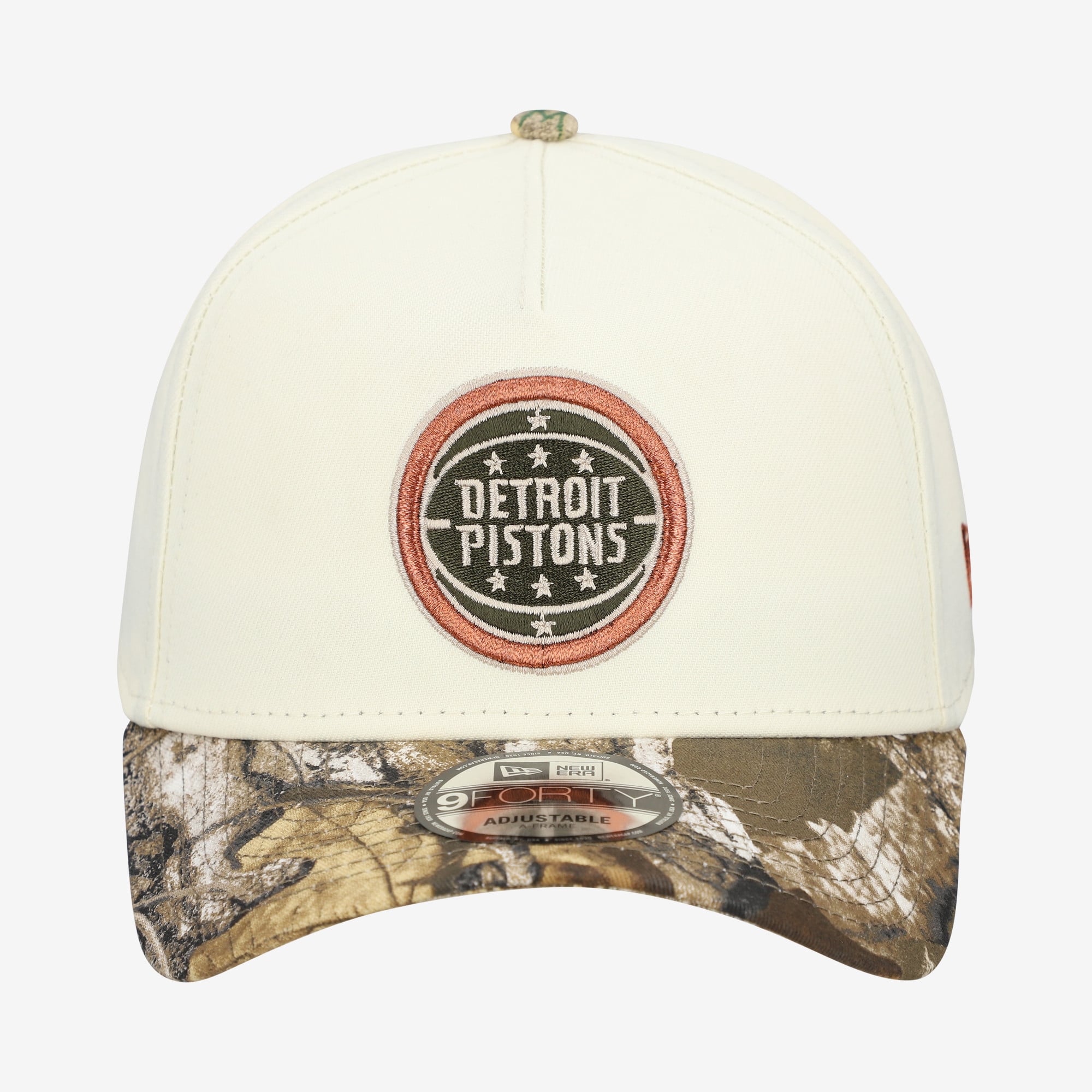 Men's New Era Cream Detroit Pistons Realtree Chrome Two-Tone 9FORTY A-Frame Adjustable Hat